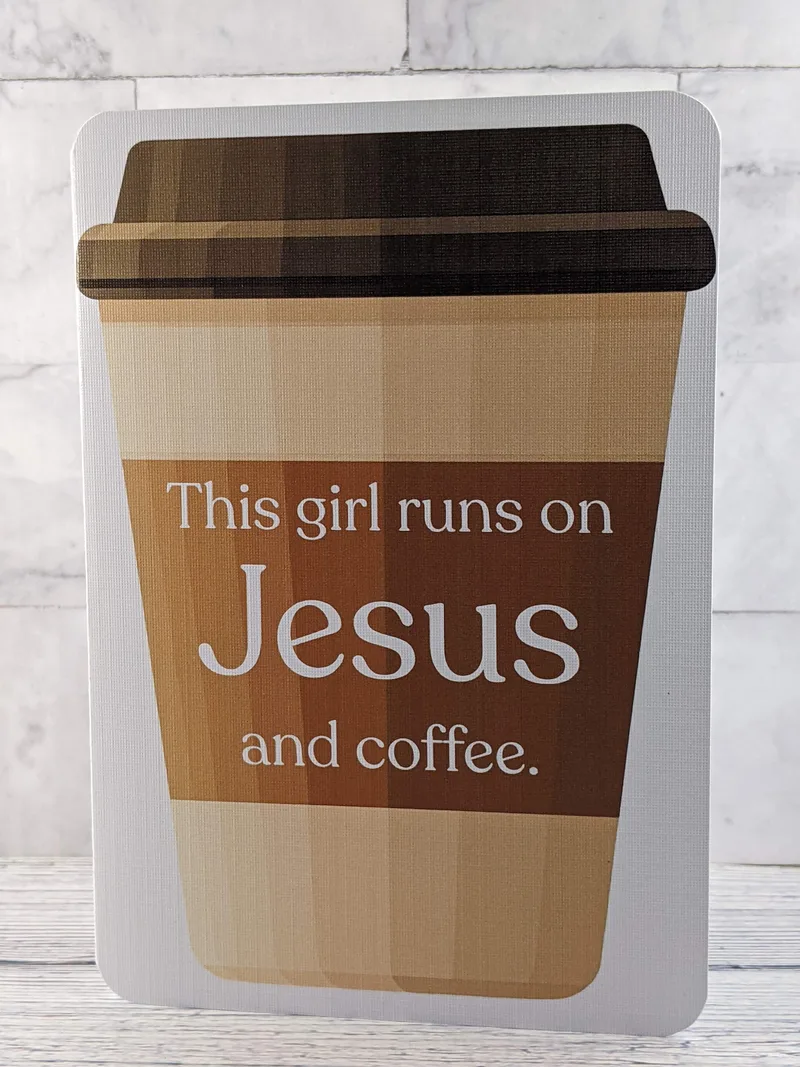 A Christian greeting card for a woman with an image of a to-go coffee cup.
