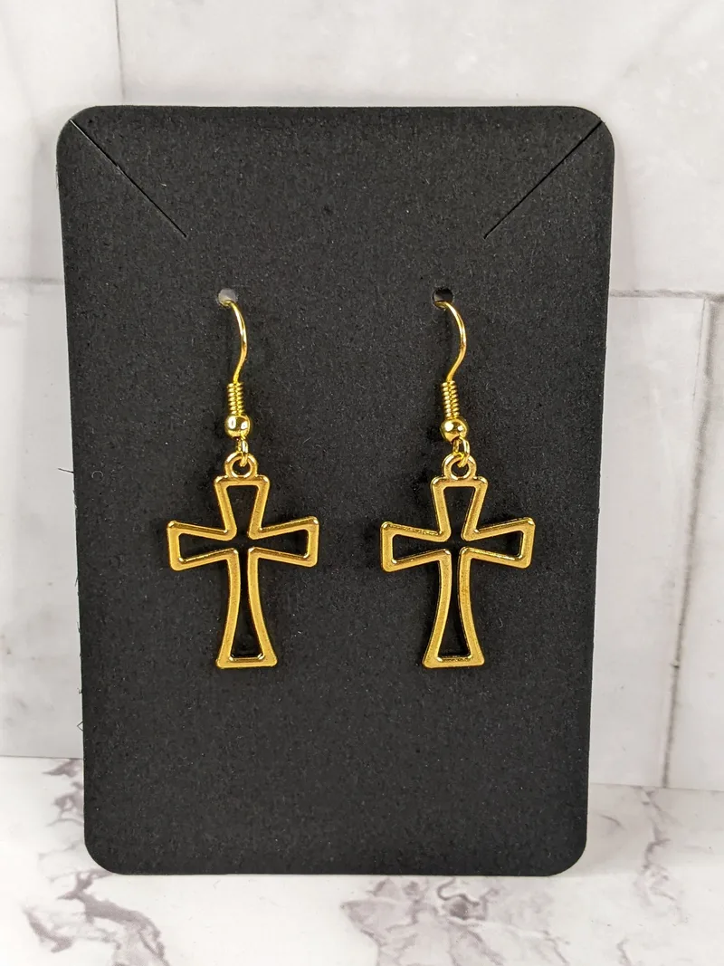 Gold Cross Outline Earrings