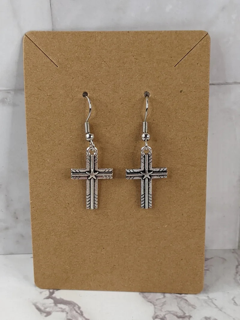Silver Wrapped Cross Earrings