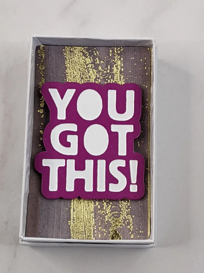 "You Got This!" A purple lapel pin with white lettering. 