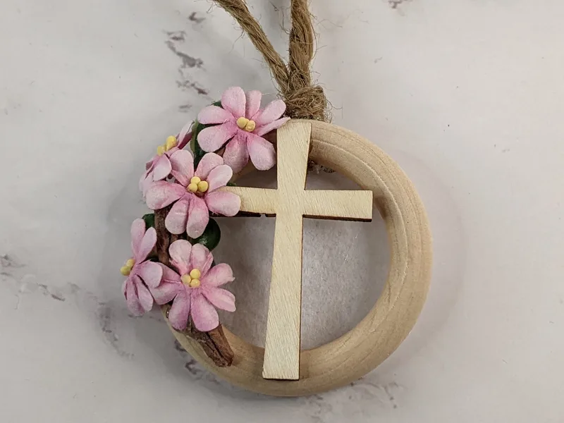 Wooden Cross Floral Ornament