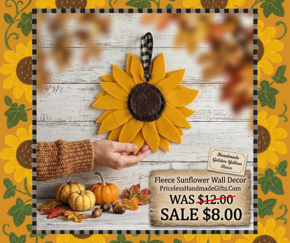 An ad for a handmade sunflower decoration.