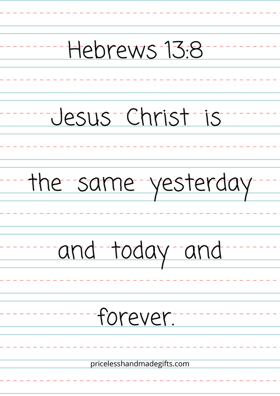 Hebrews 13:8 Scripture Tracing Worksheet