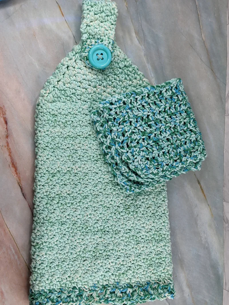 Mint Crocheted Hand Towel & Washcloth