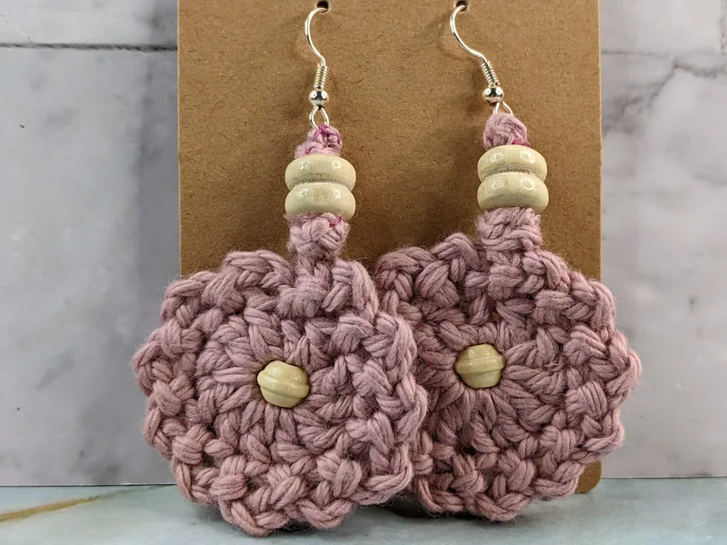 Rosy Crocheted Flower Earrings