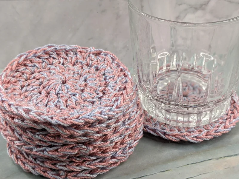 Set of 10 Crocheted Pink & Blue Coasters