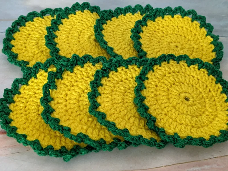 Set of 8 Yellow & Green Crocheted Coasters
