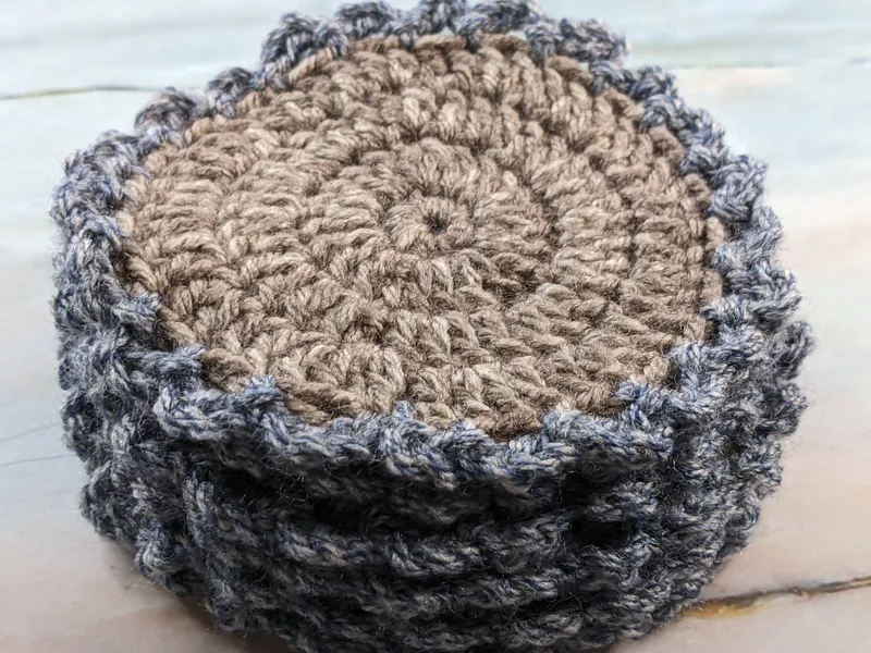 Set of 6 Brown & Blue Crocheted Coasters