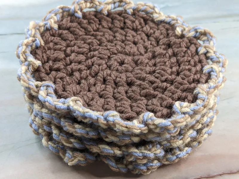 4 Brown Crocheted Coasters with Twist Edge
