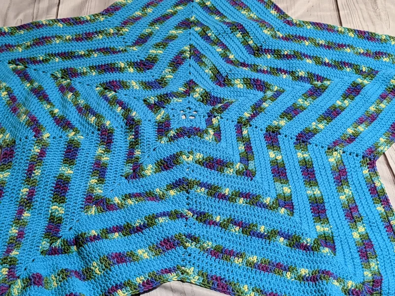Aqua/Purple Crochet Star Afghan