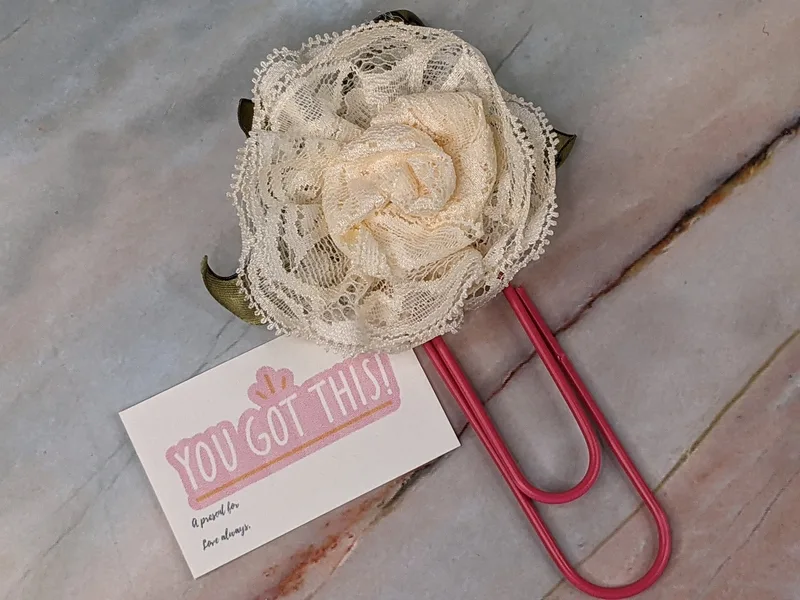 Cream Lace Flower Paper Clip "You Got This!"