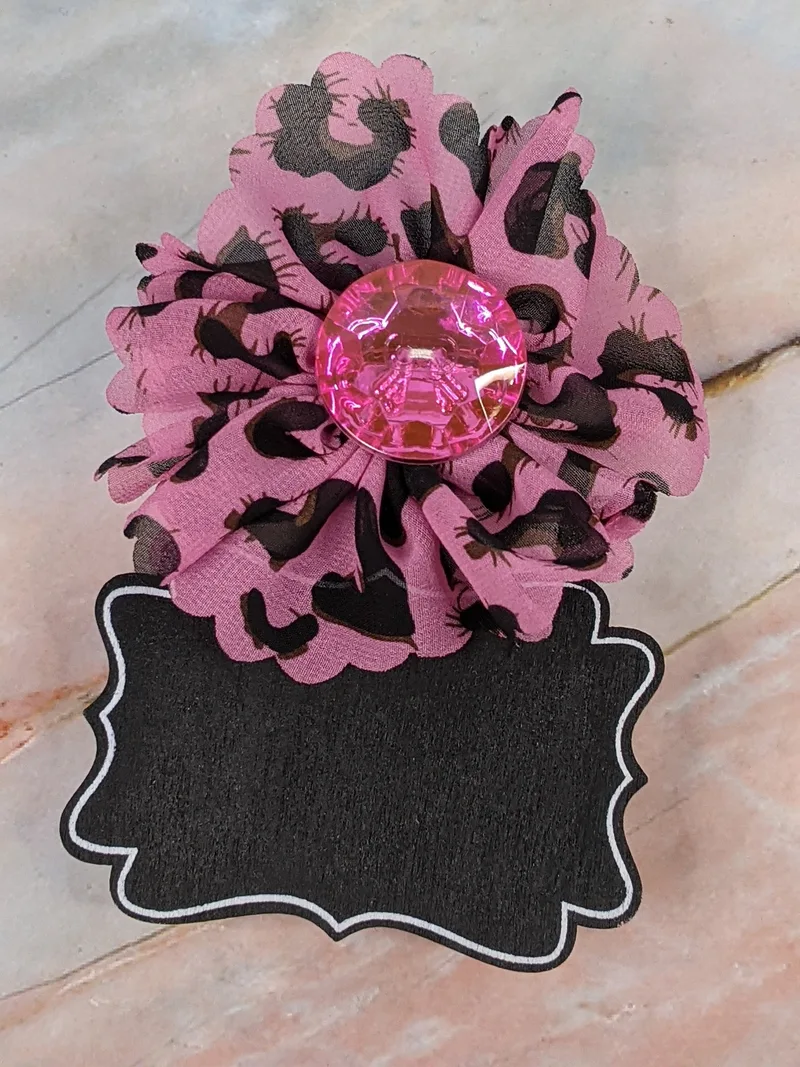 Pink Leopard Flower with Chalkboard Tag Clip for Gift Bag