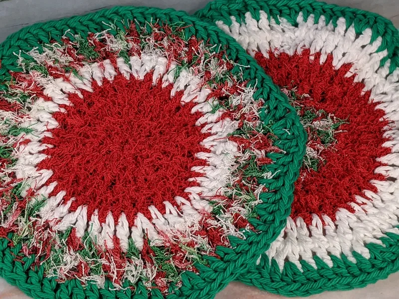2 Round Christmas Crochet Dishcloths