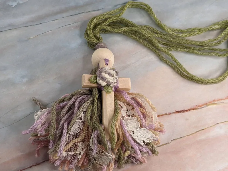 Four Strand Tassel Wood Cross Bookmark