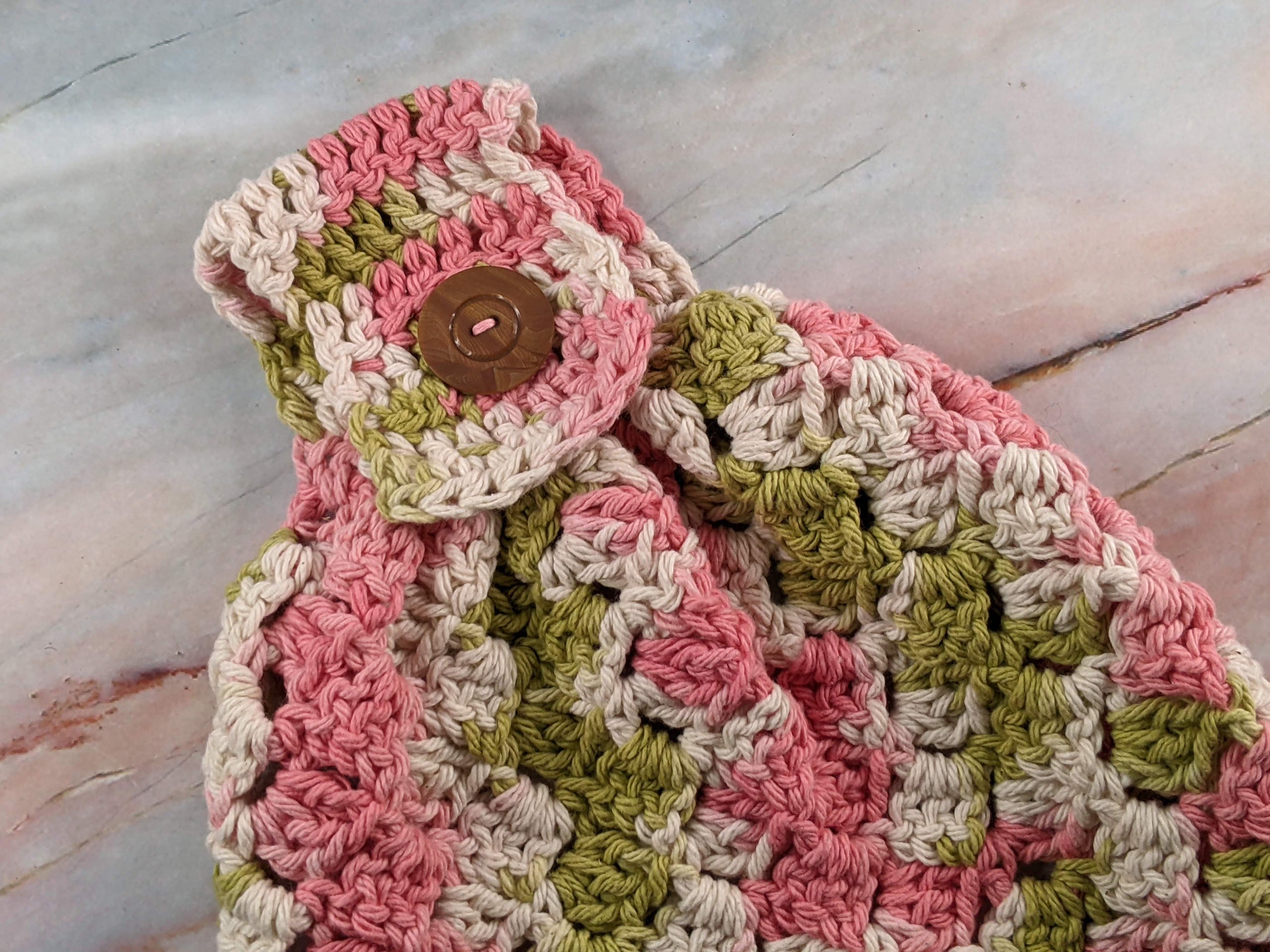 Pink Green Cream Crocheted Hand Towel