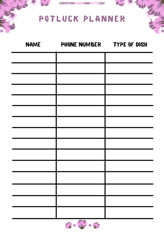 Free Printable Potluck Planner Sign-Up Sheet