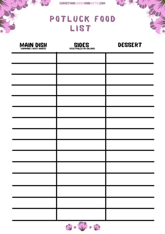 Free Printable Potluck Food Sheet