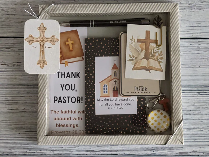 A boxed gift set for a pastor to celebrate Pastor Appreciation Month. 