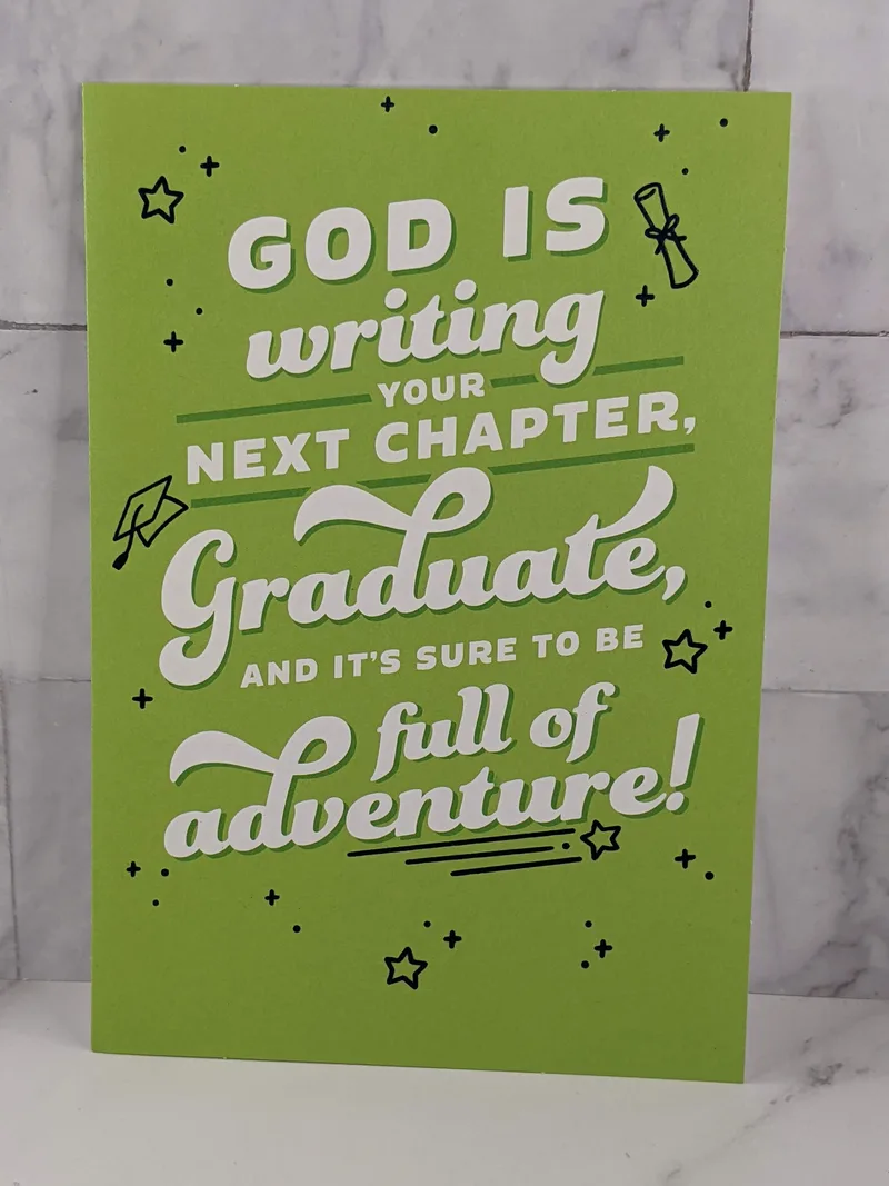 A green Christian greeting card for a graduate on their graduation.