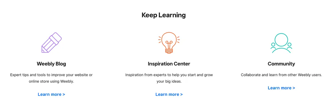 Screenshot of Weebly's help center