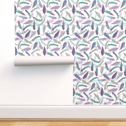 Wall showing "A Flurry of Feathers" wallpaper pattern by Merry Makewell Designs