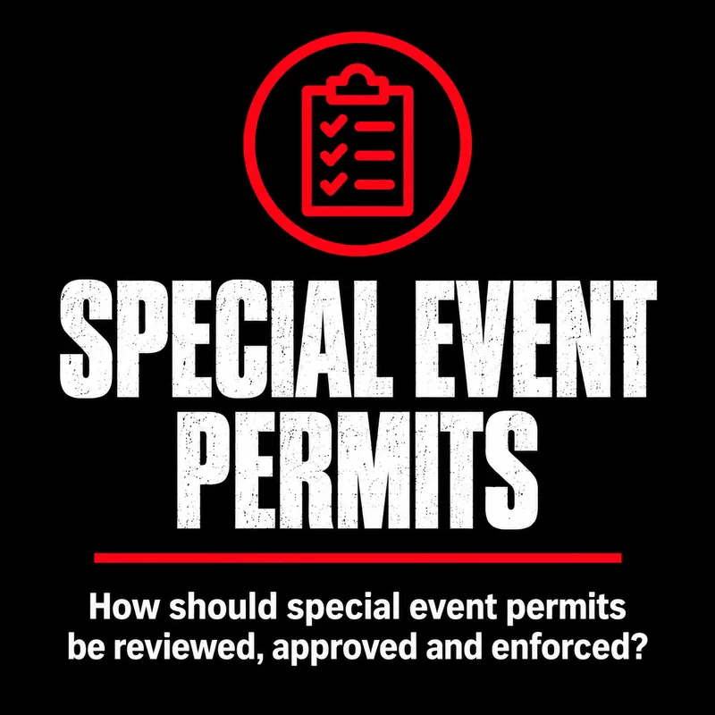 Shane Weaver Grimsby Ward 3 campaign graphic asking how special event permits should be reviewed, approved and enforced.