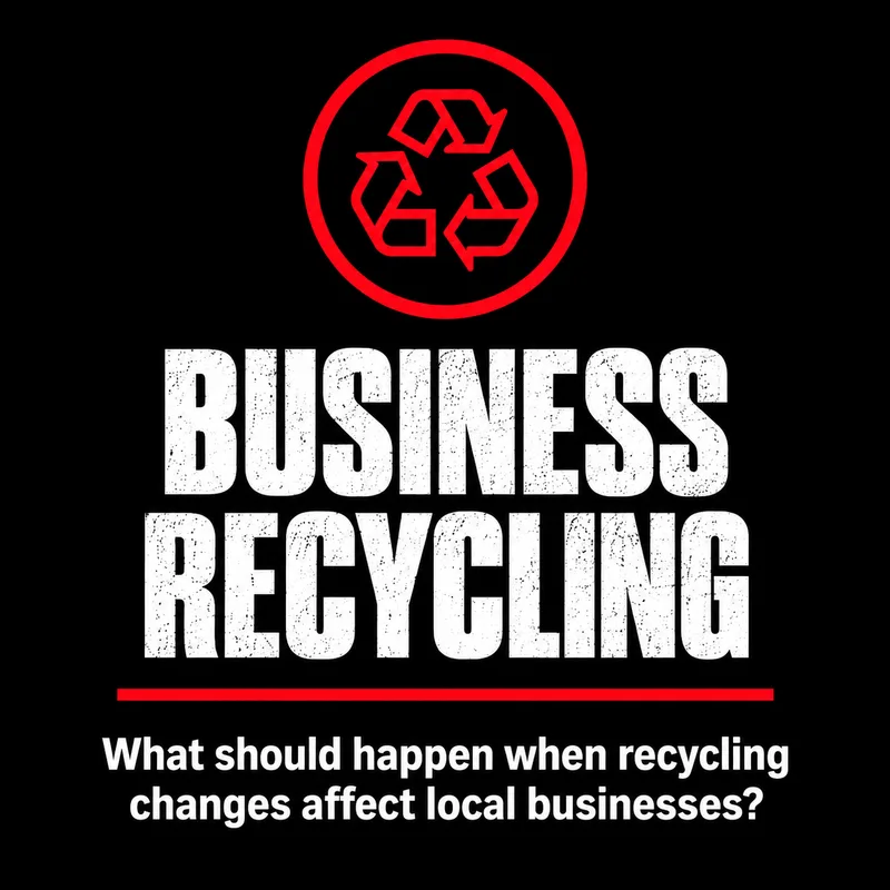 Shane Weaver Grimsby Ward 3 campaign graphic asking what should happen when recycling changes affect local businesses.