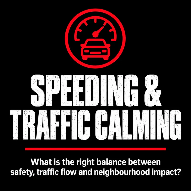 Shane Weaver Grimsby Ward 3 campaign graphic asking about the right balance between safety, traffic flow and neighbourhood impact in speeding and traffic calming decisions.
