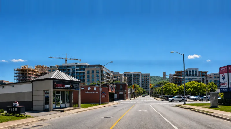 Grimsby development and growth near Griffin MMA, showing new condominium construction and increasing density in downtown Grimsby.