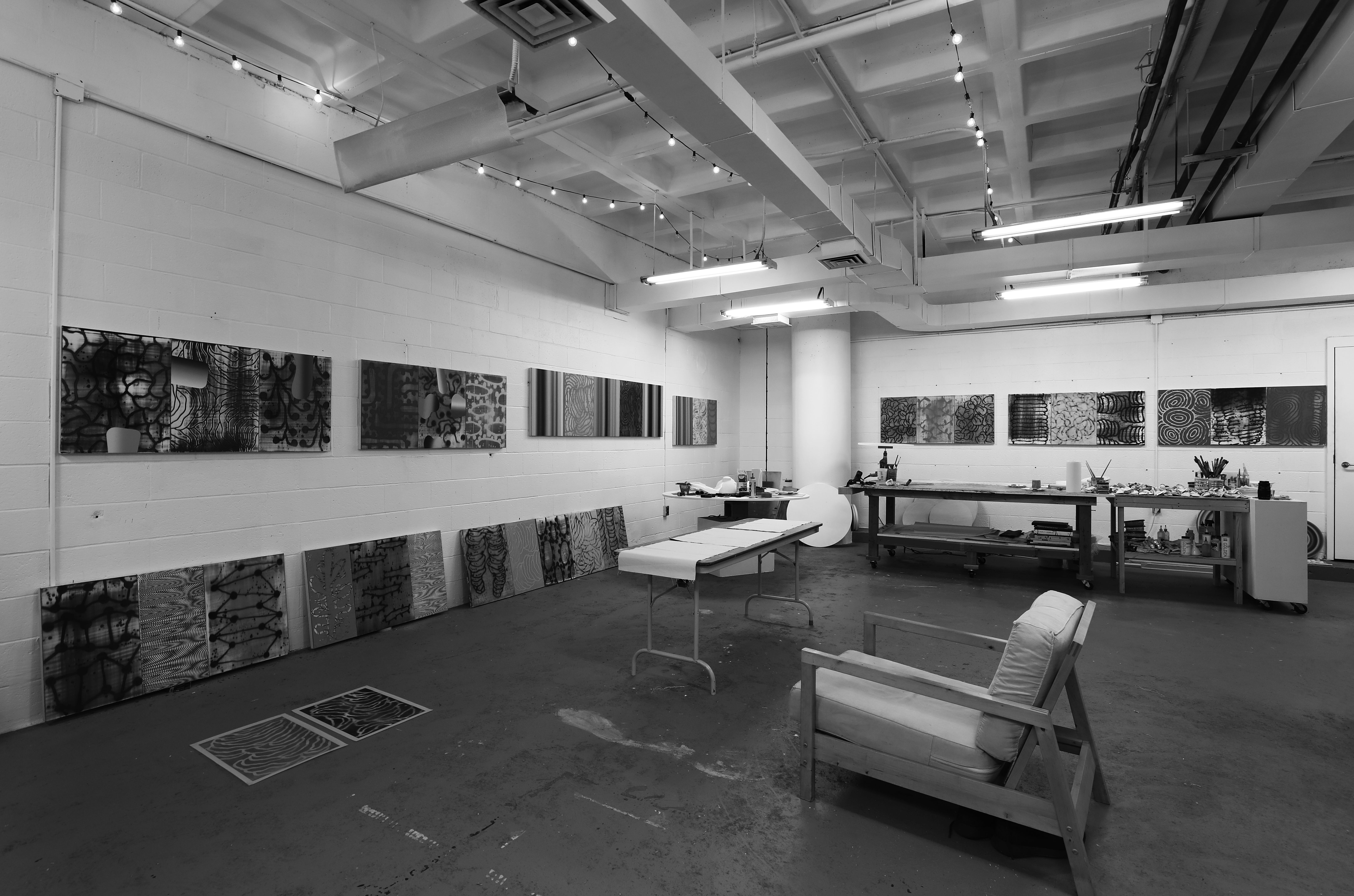 black and white image of Dan Treado's studio