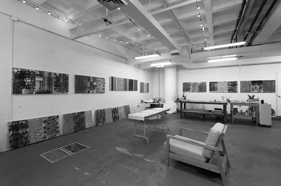 black and white image of Dan Treado's studio
