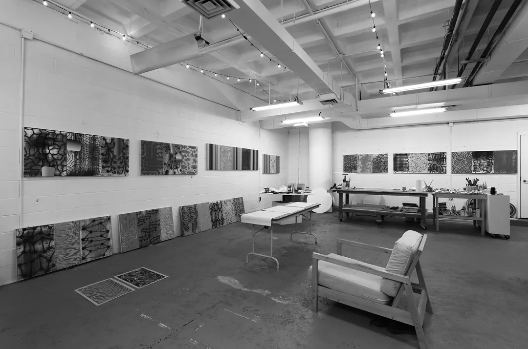 black and white image of Dan Treado's studio