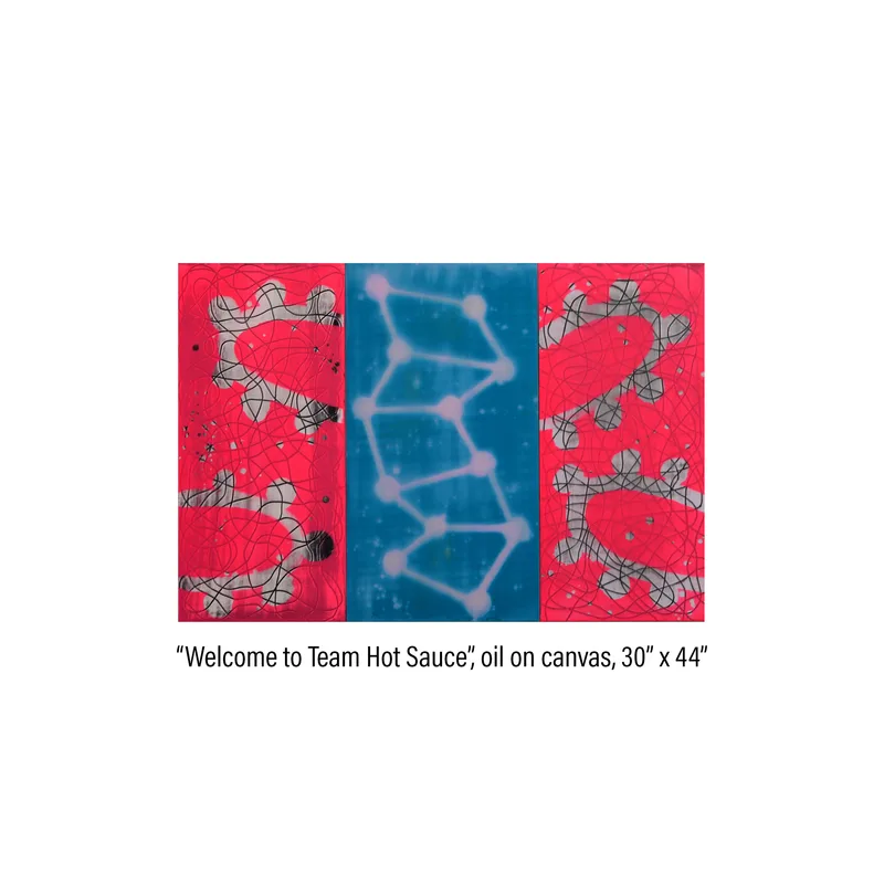 Three panel painting titled 