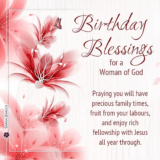 Free SarahJean eCard with a Christian message entitled 'Birthday Blessings'. Image of pink flowers and butteries.
