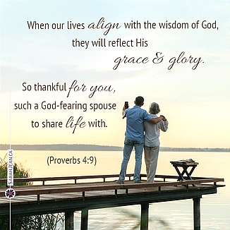 Free SarahJean Love Note eCard with a Christian message entitled 'God Fearing Spouse'. Image of couple taking a selfie while standing on a wooden dock overlooking water.