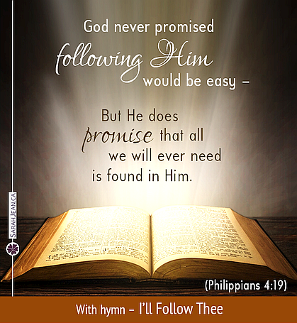 Free SarahJean Songs of the Soul eCard with a Christian message entitled 'Following Him'. Image of open Bible with light shining down on it.