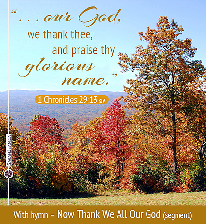 Free SarahJean Songs of the Soul eCard with a Christian message entitled 'Glorious Name'. Image of  beautiful trees with bright fall colours.