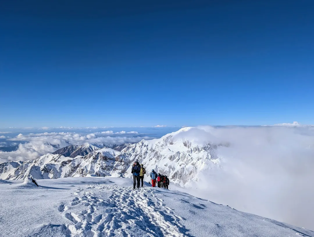 Final ridge to Toubkal summit, above the clouds.