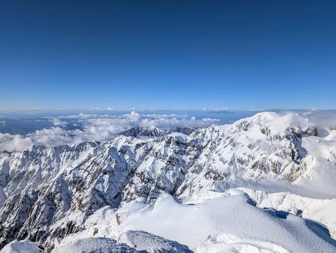Snowy mountains seen from the summit of Toubkal.