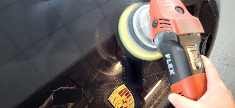 Bonnet of Porsche Macan during Paint Correction at DMD Car Detailing near Bearsden