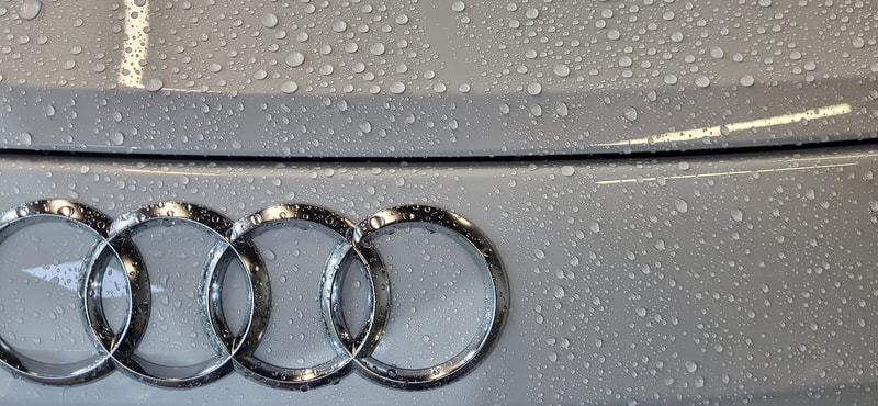 Water beading on Audi after ceramic coating at DMD Car Detailing near Milngavie