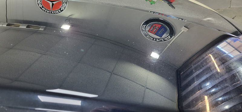 Swirl free finish on Jaguar XKR bonnet after paint correction at DMD Car Detailing near Gourock