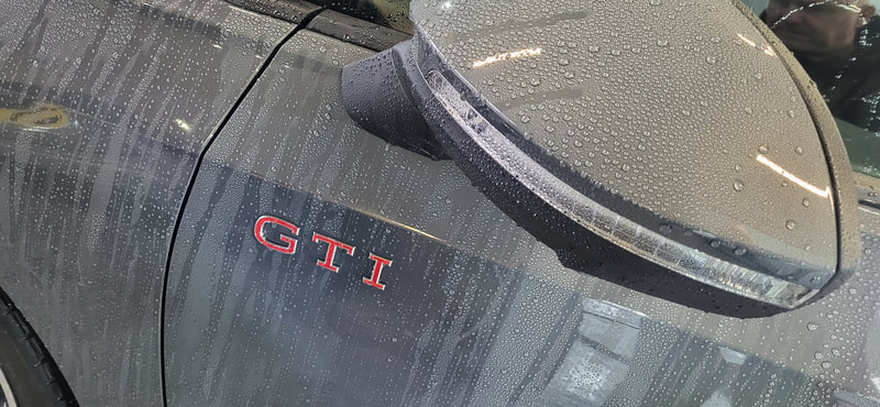 Water beading on Volkswagen Golf GTi after being ceramic coated at DMD Car Detailing near Gourock