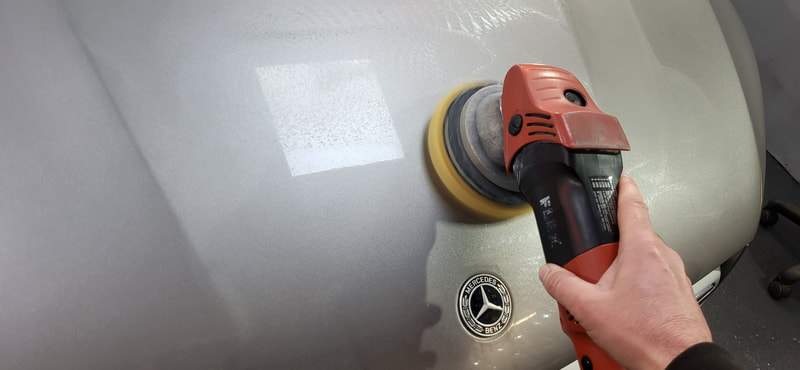 Paint Correction being carried out on Mercedes at DMD Car Detailing near Giffnock