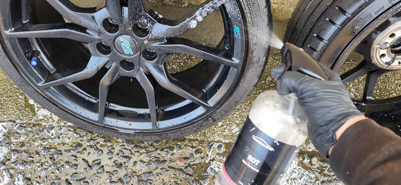 Alloy wheel prepped ahead of ceramic coating application