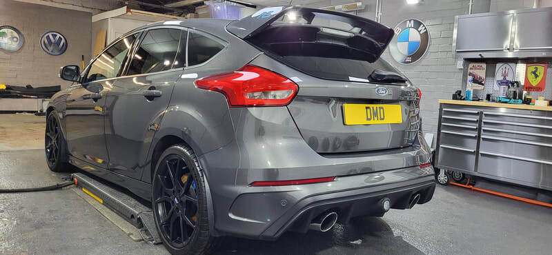 Rear view of Ford Focus RS after ceramic coating treatment at DMD Car Detailing in Paisley