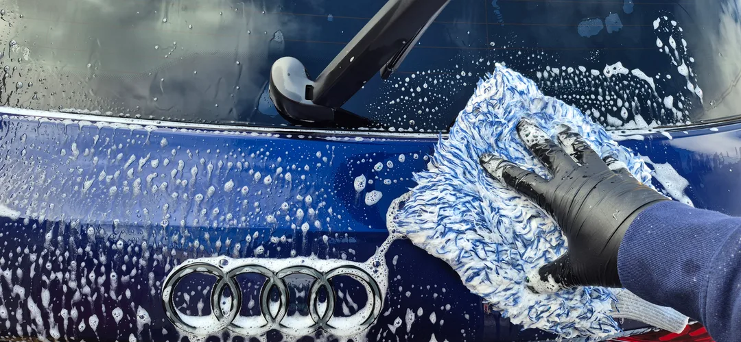Decontamination wash being carried out on new Audi A3 Sportback in Paisley