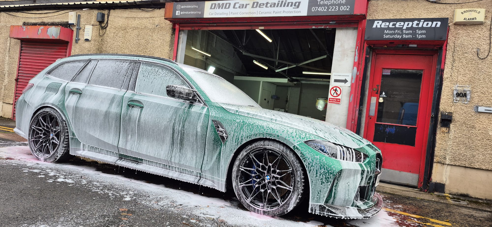 Car being washed safely in winter at DMD Car Detailing, Paisley