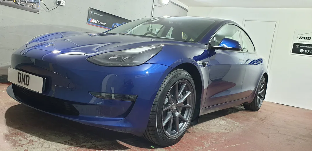 Blue Tesla Model 3 after New Car Ceramic Coating