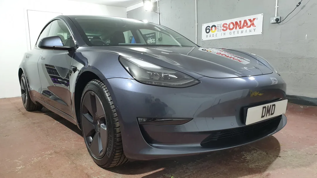 Grey Tesla Model 3 after New Car Ceramic Coating service